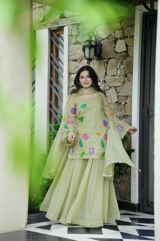 Pista Green Sharara Set for Women – Ethnic Party & Festive Wear