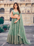 Pista Green Lehenga Set with Gold Embroidery