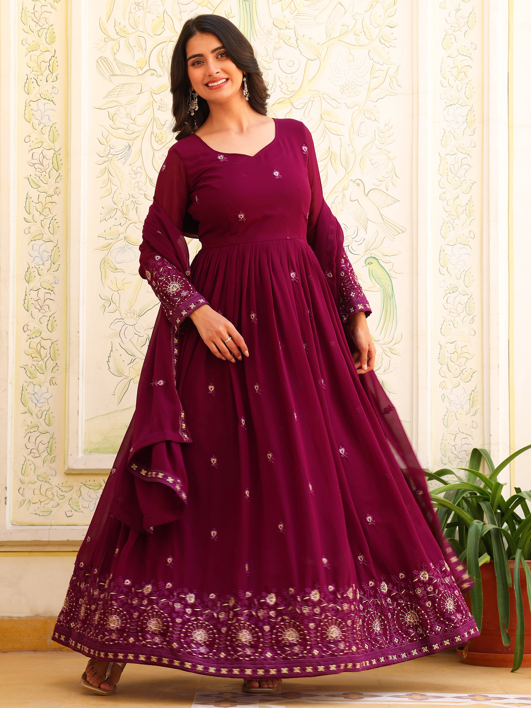 Berry Purple Anarkali Kurti with Dupatta for Women