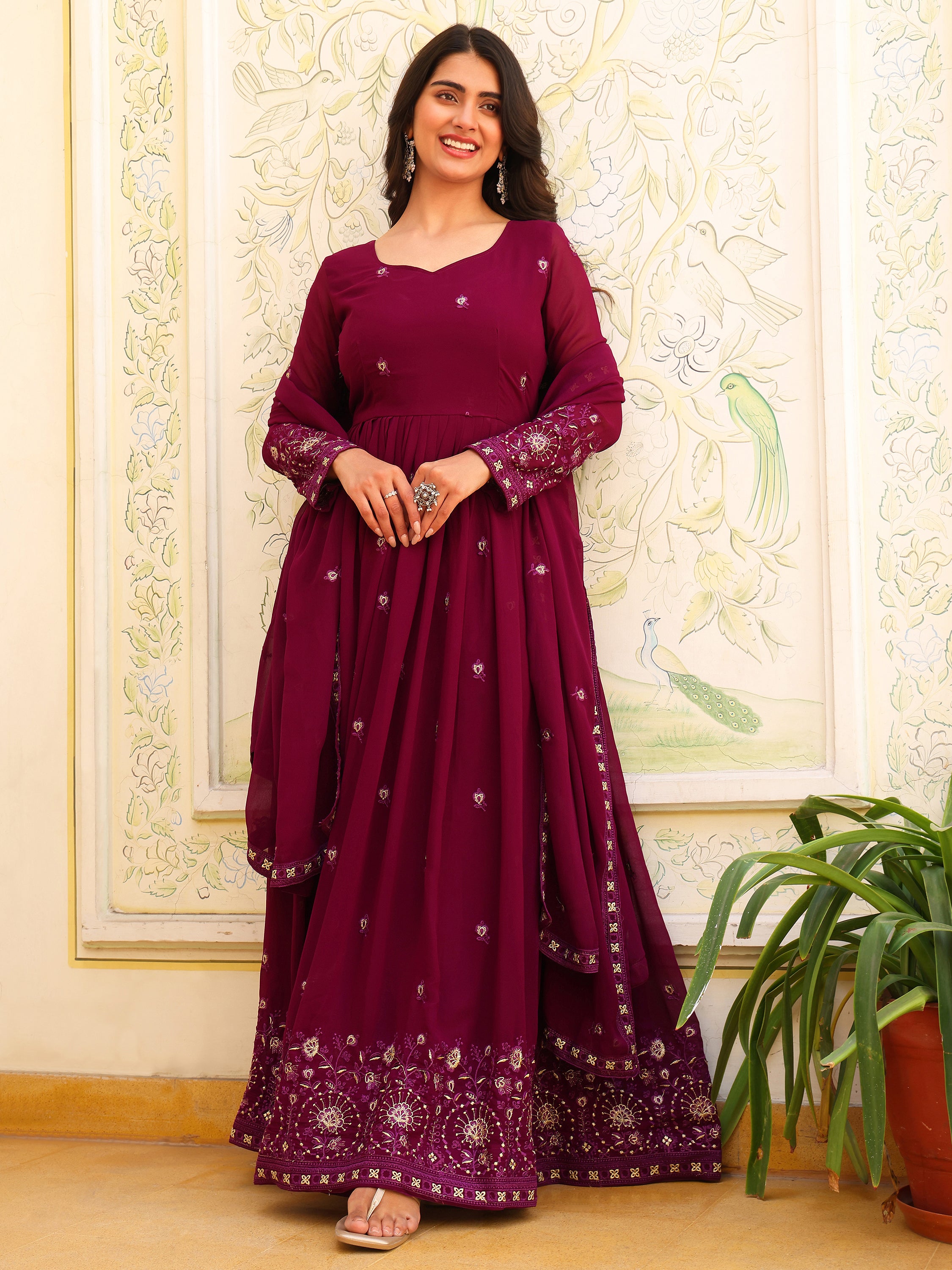 Berry Purple Anarkali Kurti with Dupatta for Women
