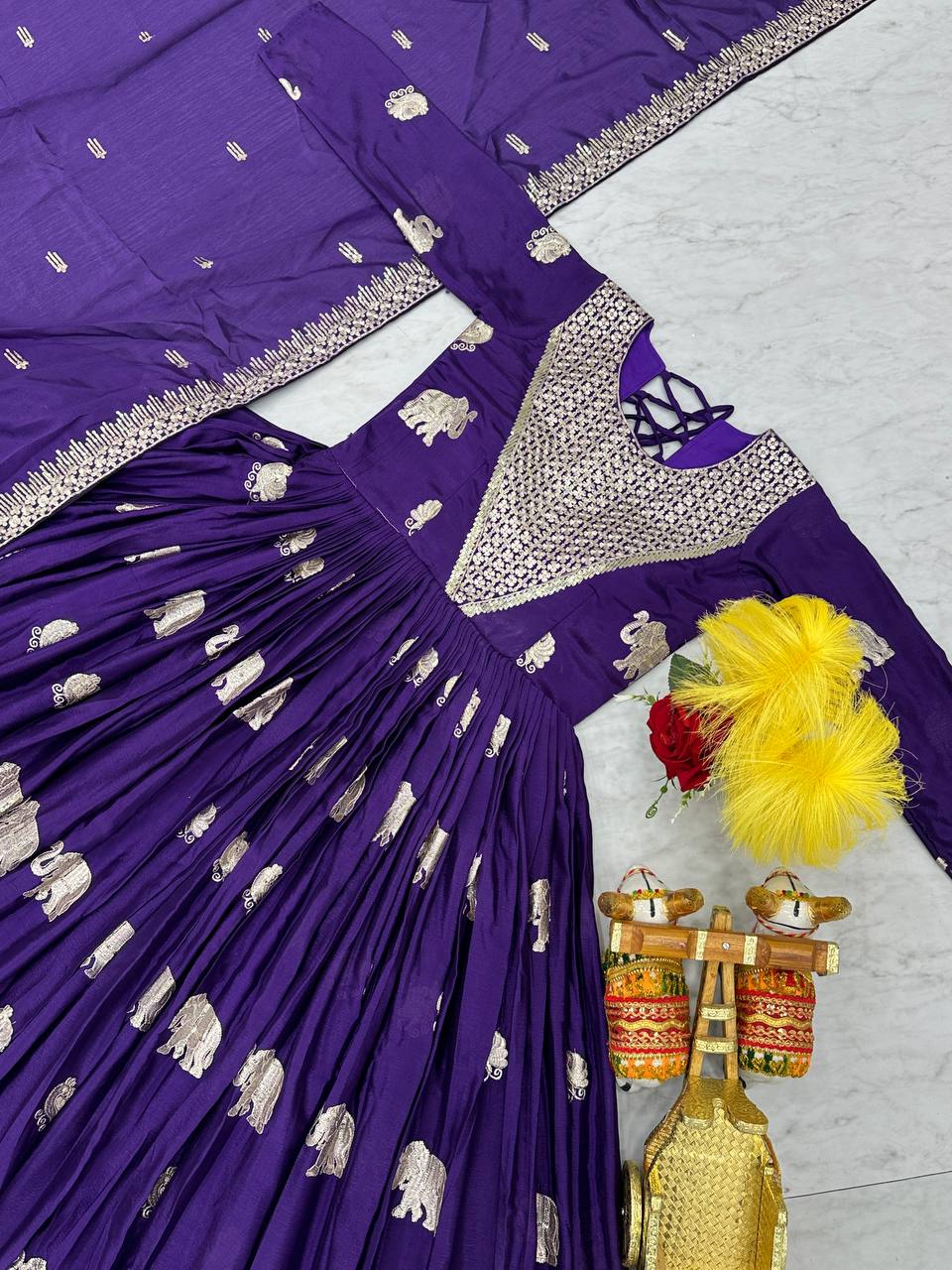 Georgette Party Wear Purple Gown With Dupatta