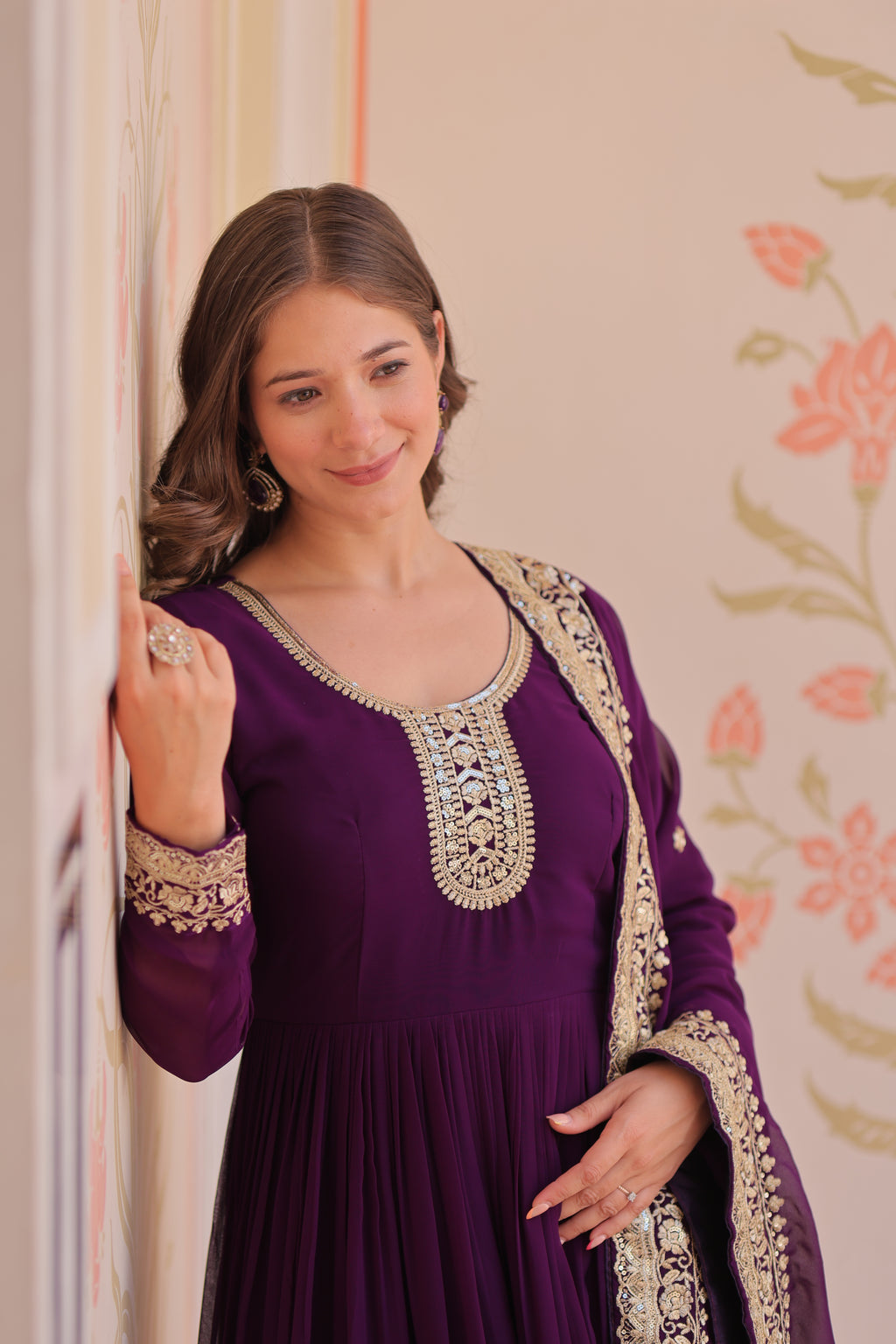Royal Purple Anarkali Kurta Set with Heavy Embroidered Dupatta for Women