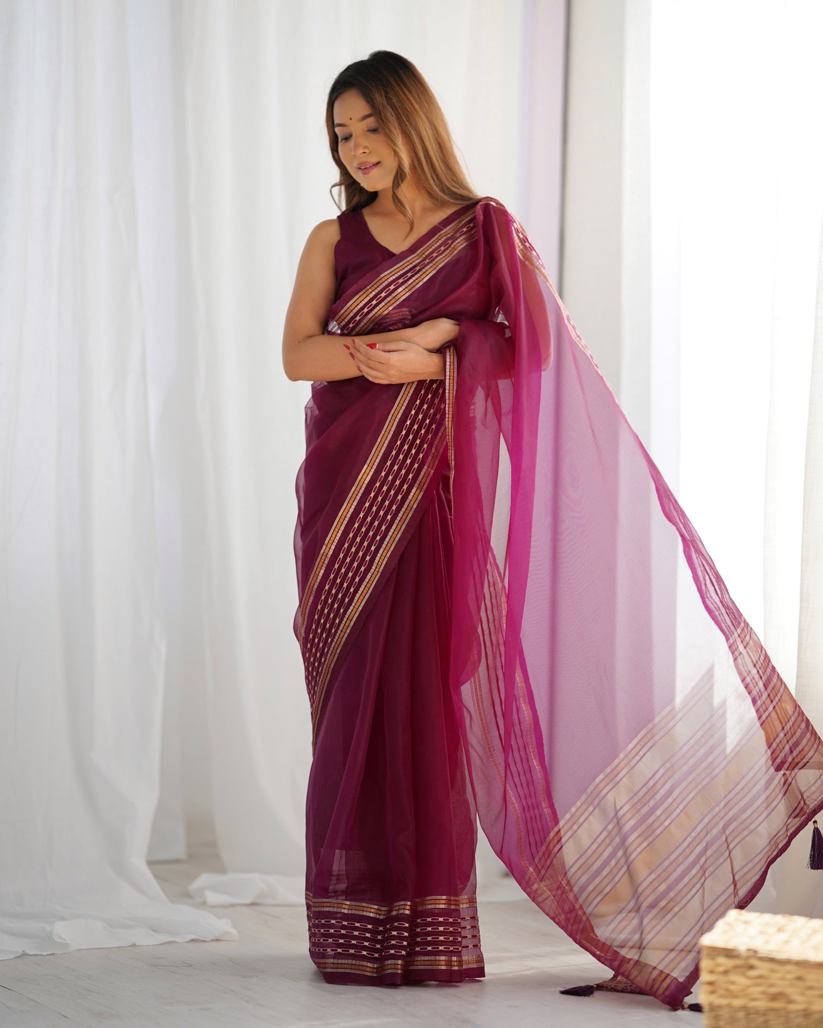 Purple Festival Wear Organza  Saree for women