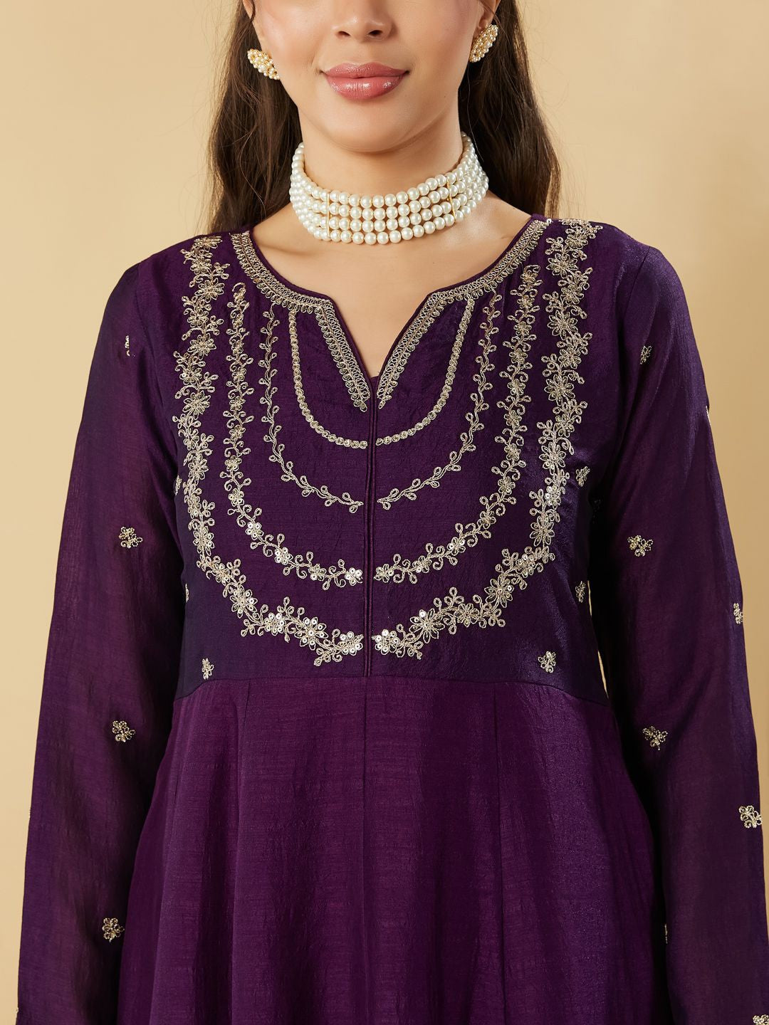 Purple Embroidered Anarkali Kurta Set with Dupatta