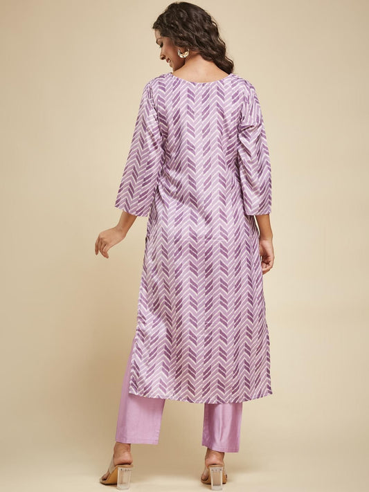 Elegant Purple Chevron Kurta Set with Embroidered Dupatta