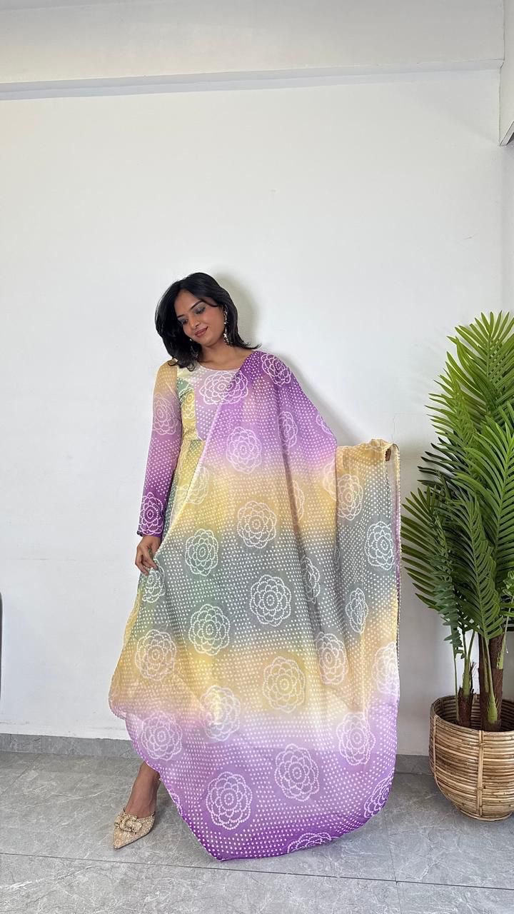 Pastel Printed Anarkali Kurta Set for Women