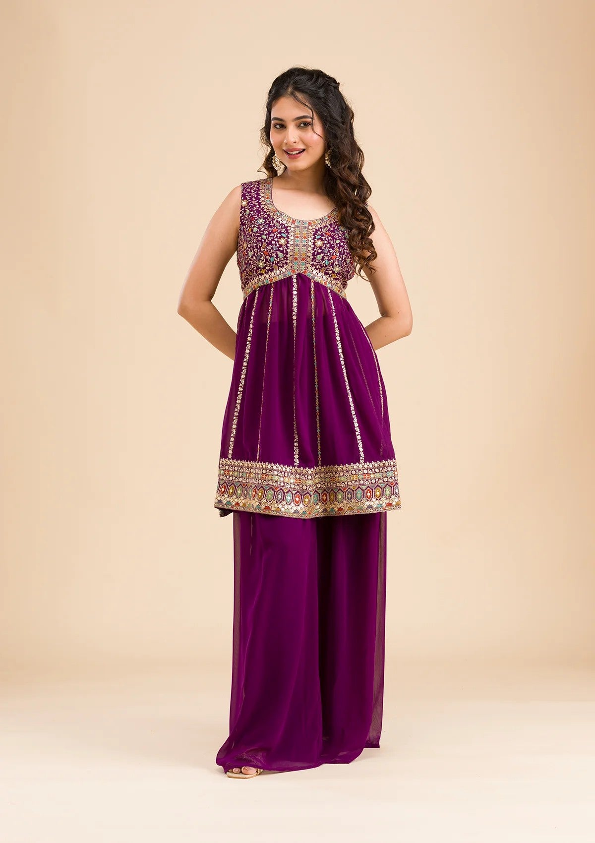 Designer Embroidered Kurti Palazzo Set for Women