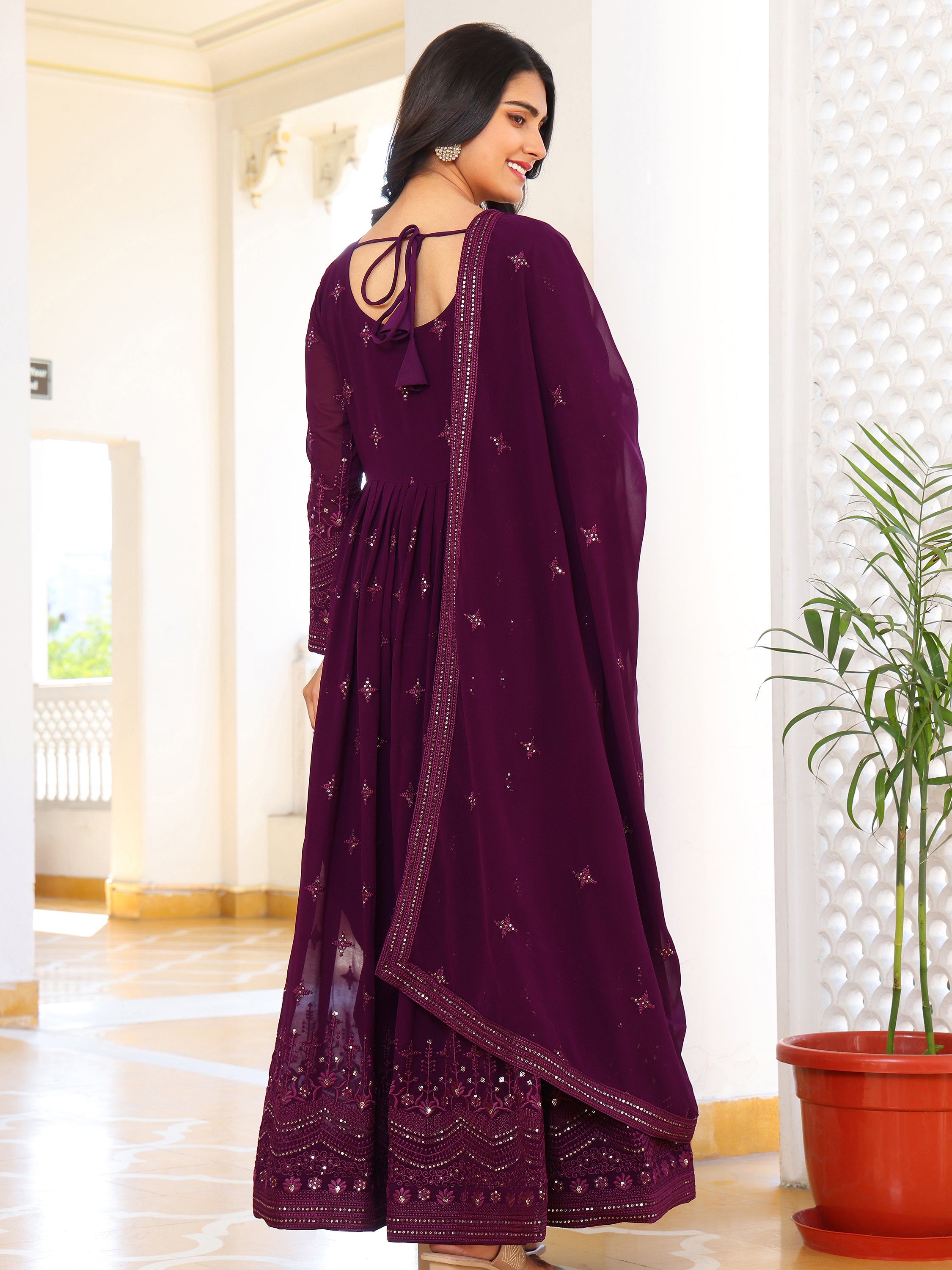 Plum Purple Anarkali Kurti with Dupatta for Women