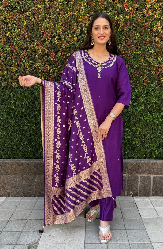 Vibrant Purple Kurta Set with Dupatta – Ethnic Women’s Wear