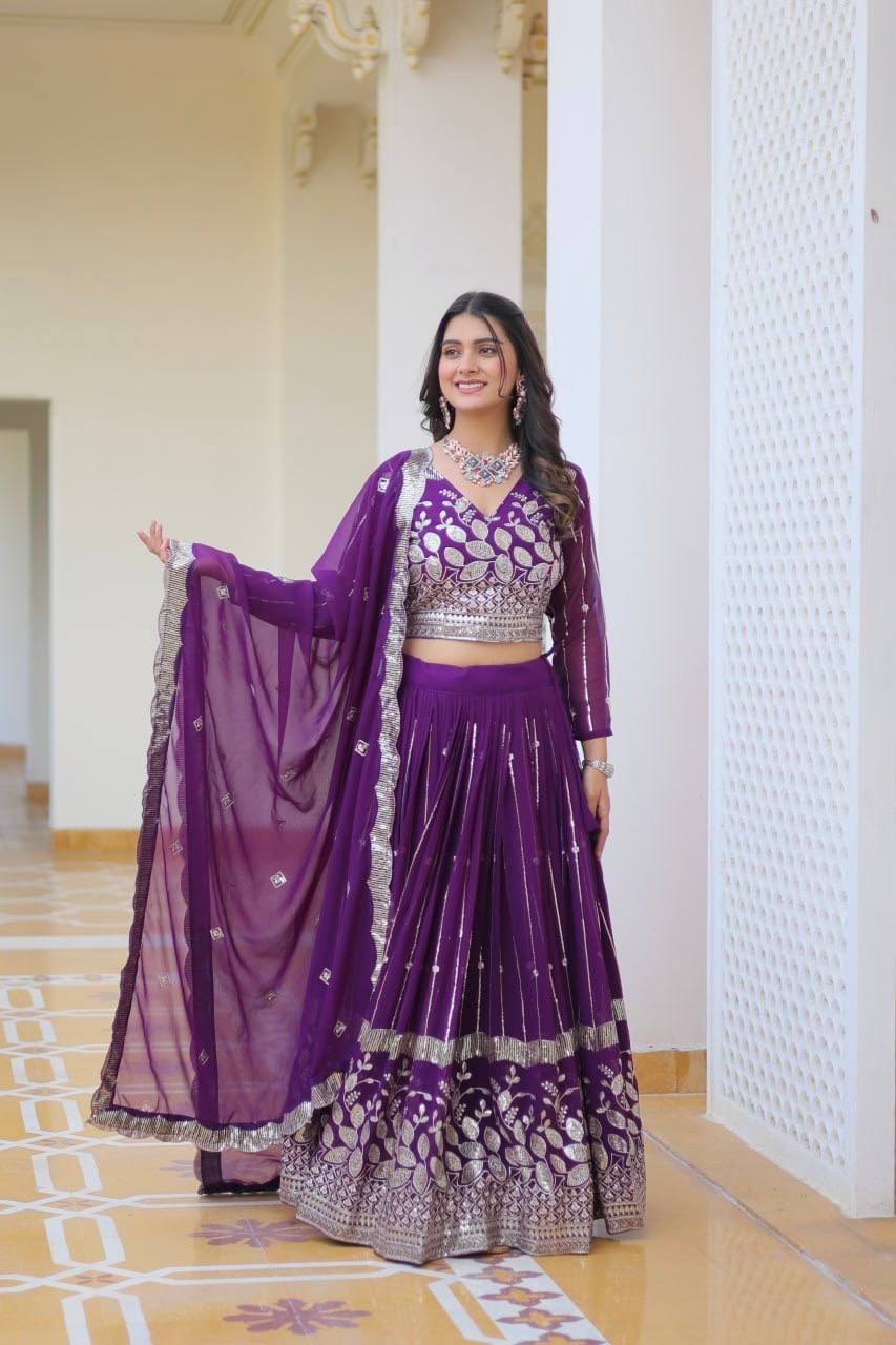 Ready To Wear Georgette Purple Lehenga Choli