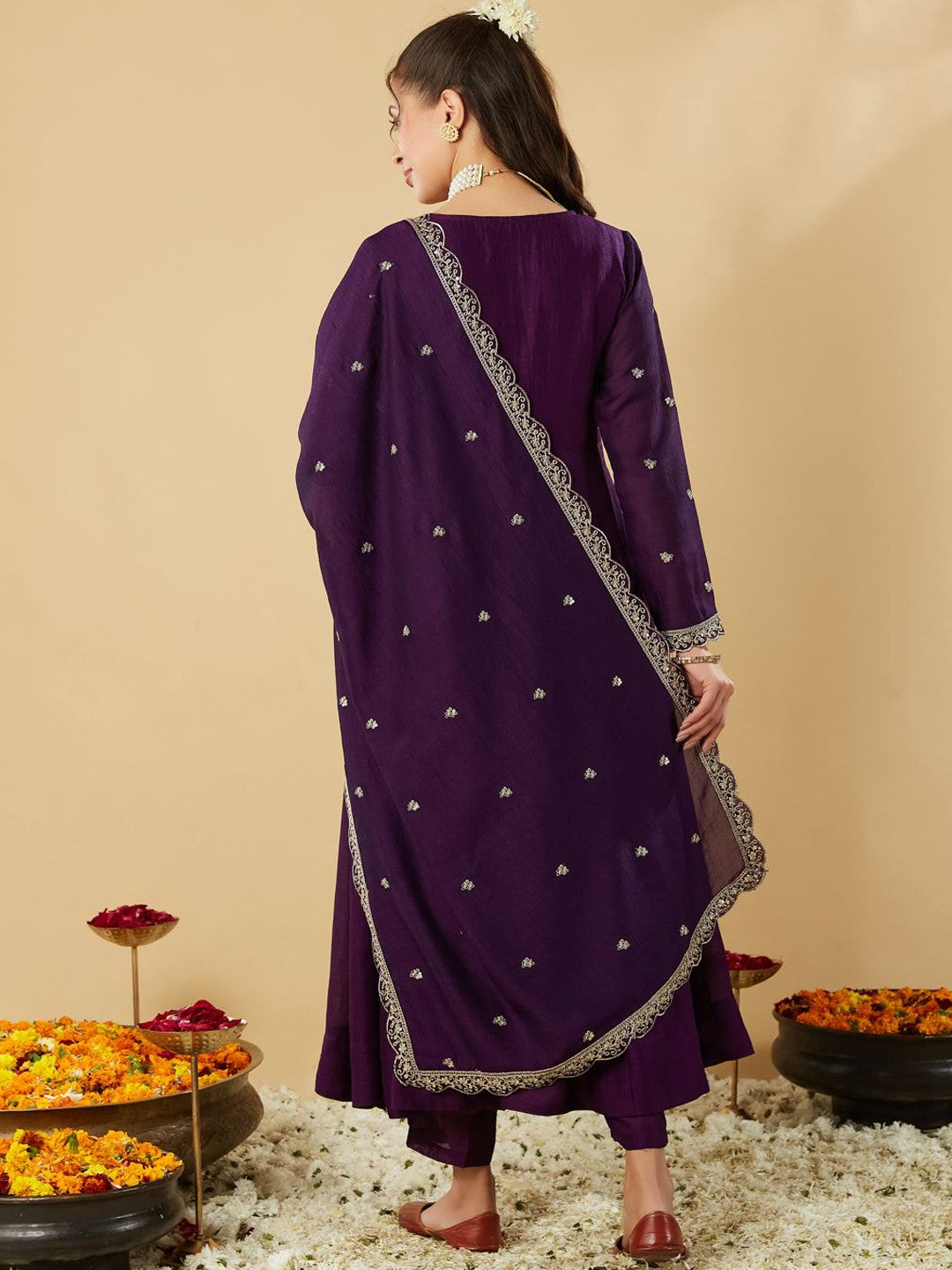 Purple Embroidered Anarkali Kurta Set with Dupatta