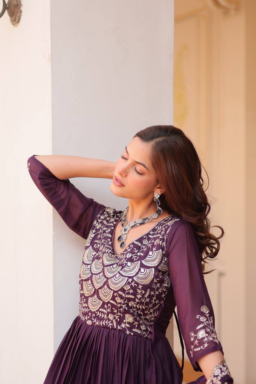 Party Wear Georgette Purple Gown With Dupatta