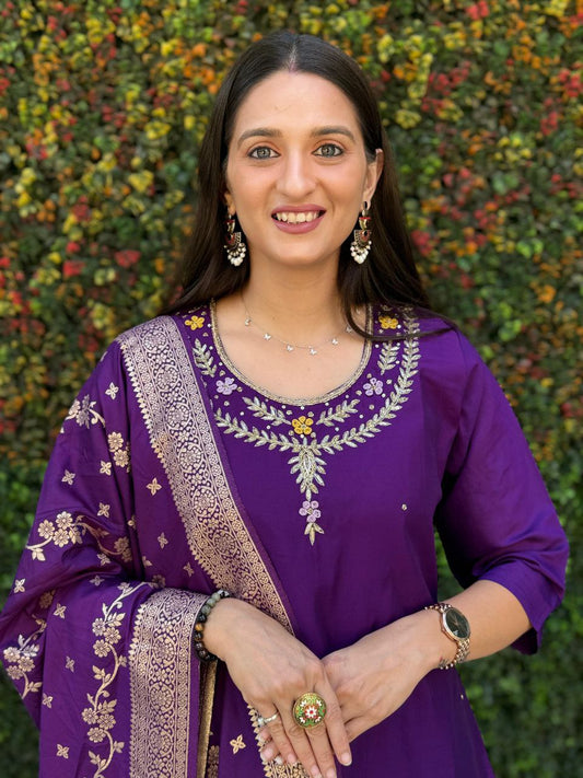 Vibrant Purple Kurta Set with Dupatta – Ethnic Women’s Wear