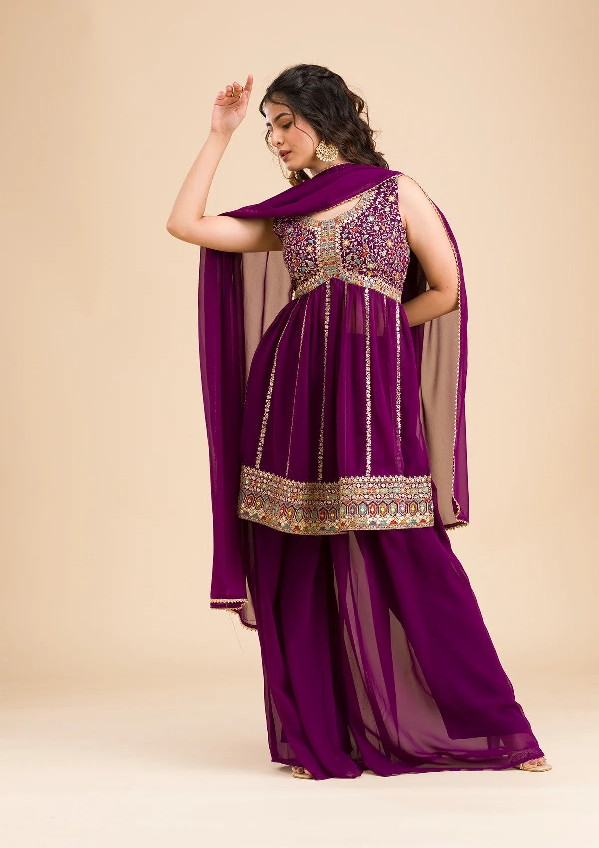 Designer Embroidered Kurti Palazzo Set for Women