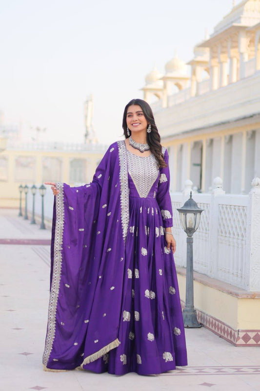 Georgette Party Wear Purple Gown With Dupatta