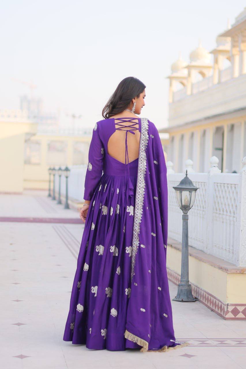 Georgette Party Wear Purple Gown With Dupatta