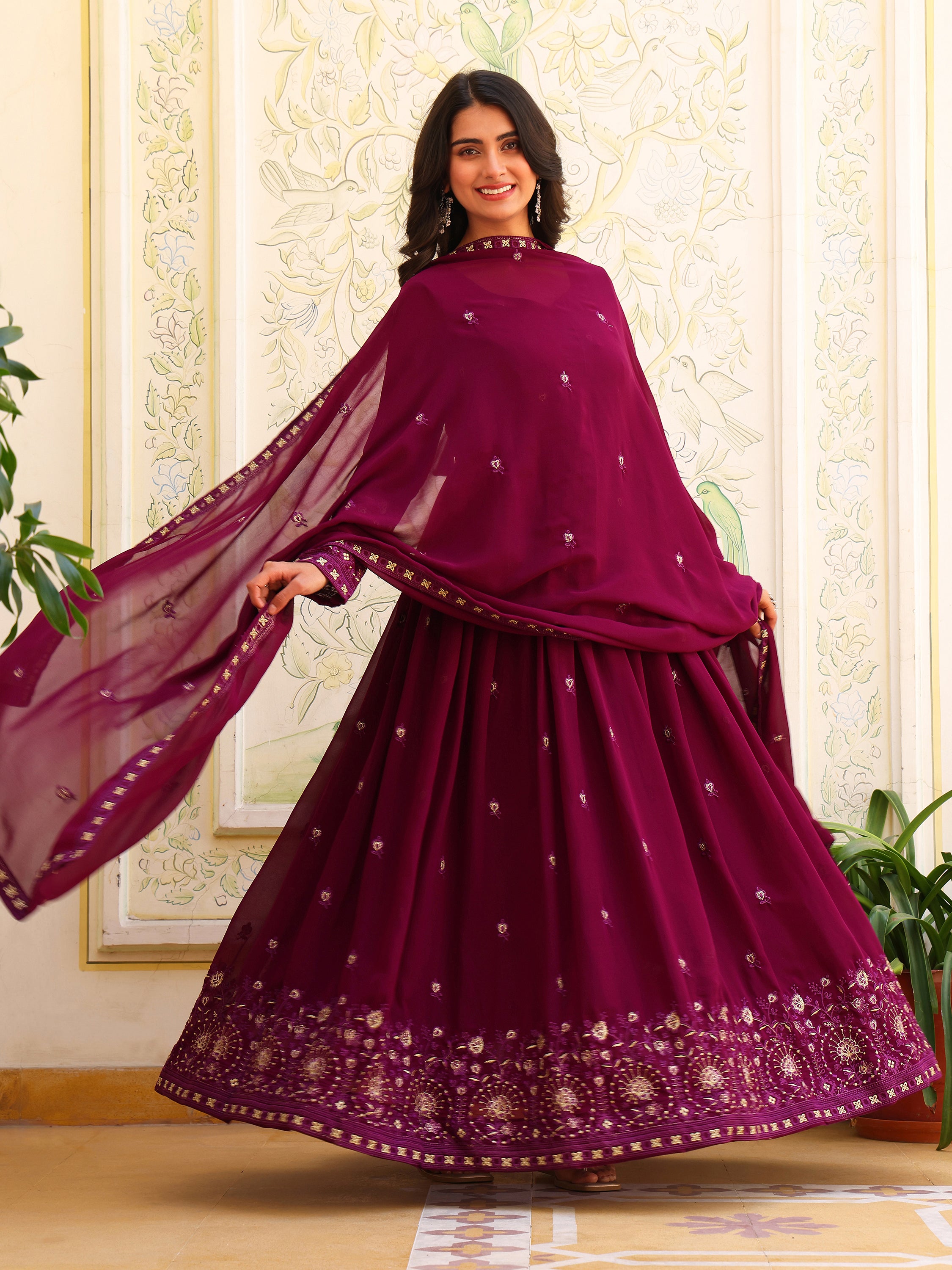 Berry Purple Anarkali Kurti with Dupatta for Women