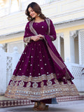Purple Embroidered Anarkali Kurti with Dupatta for Women