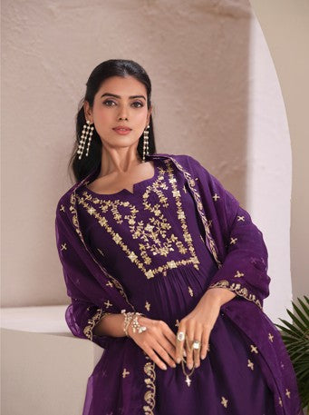 Purple Kurta Pant Set with Dupatta | Embroidered Festive & Wedding Wear for Women