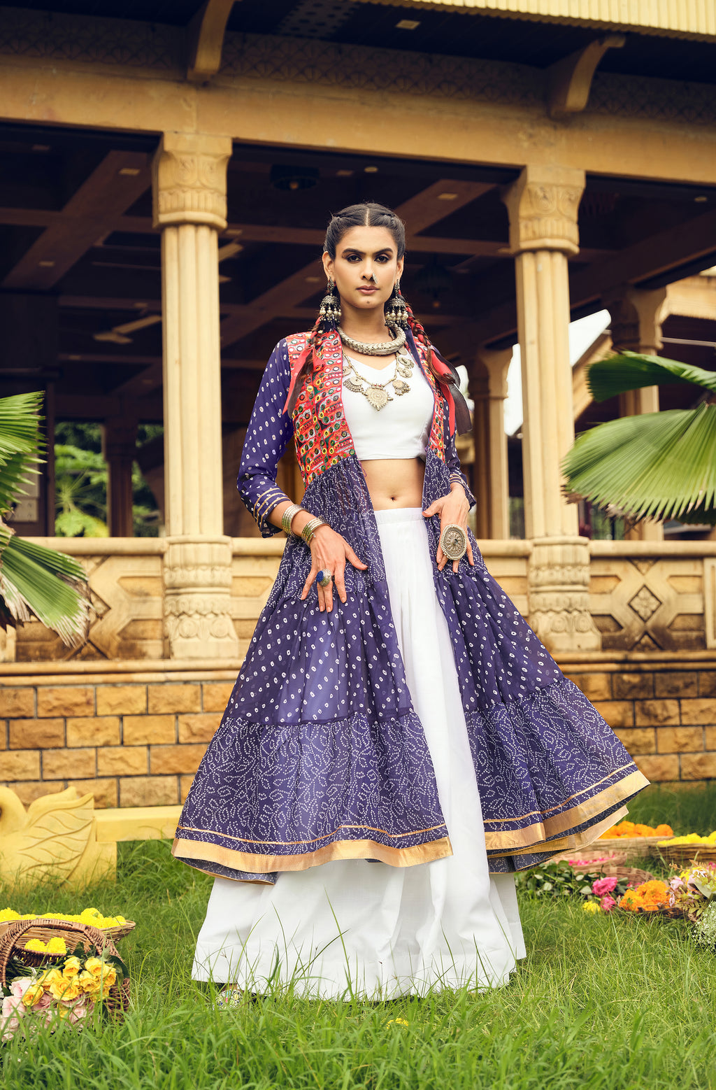 Purple Lehenga Set with Multicolor Embroidered Jacket