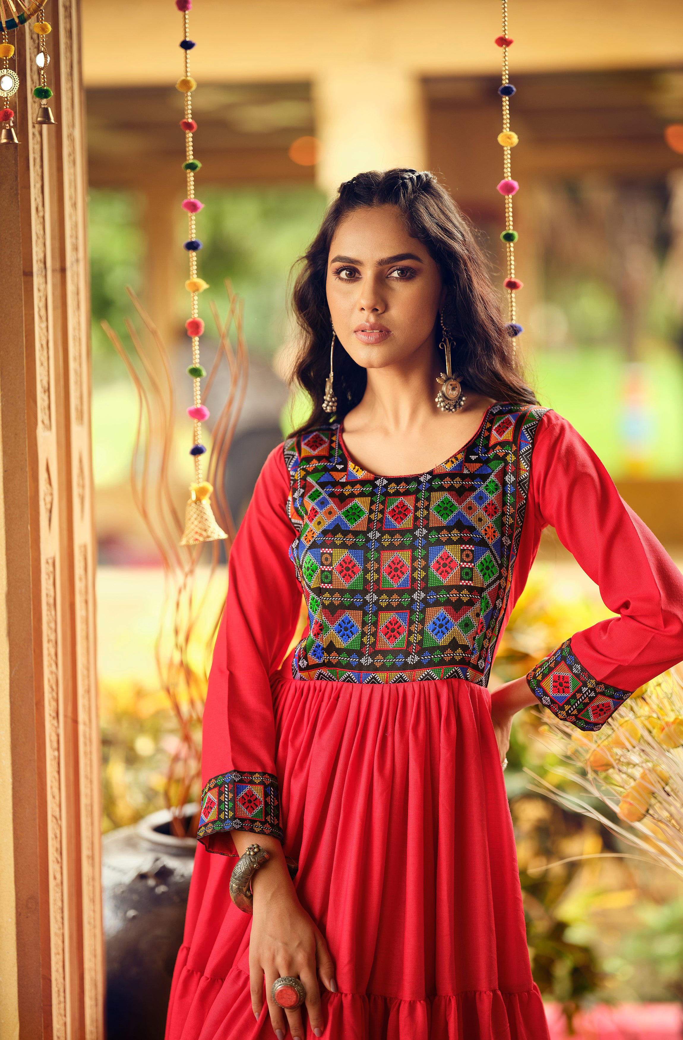 Red Embroidered Kurti for Women