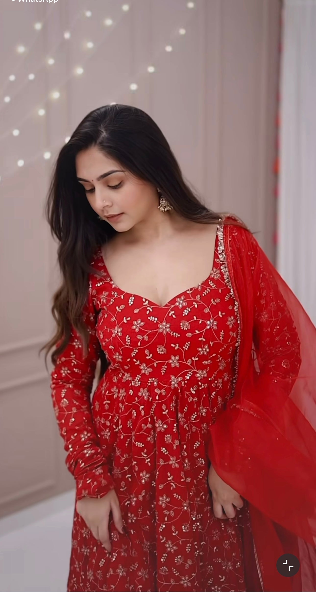 Floral Red Anarkali Kurti with Dupatta for Women