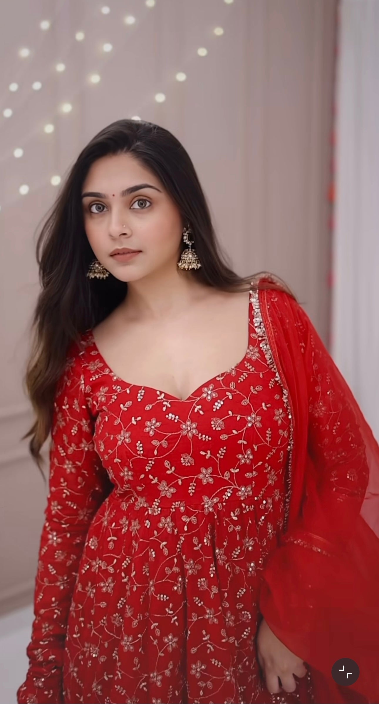 Floral Red Anarkali Kurti with Dupatta for Women
