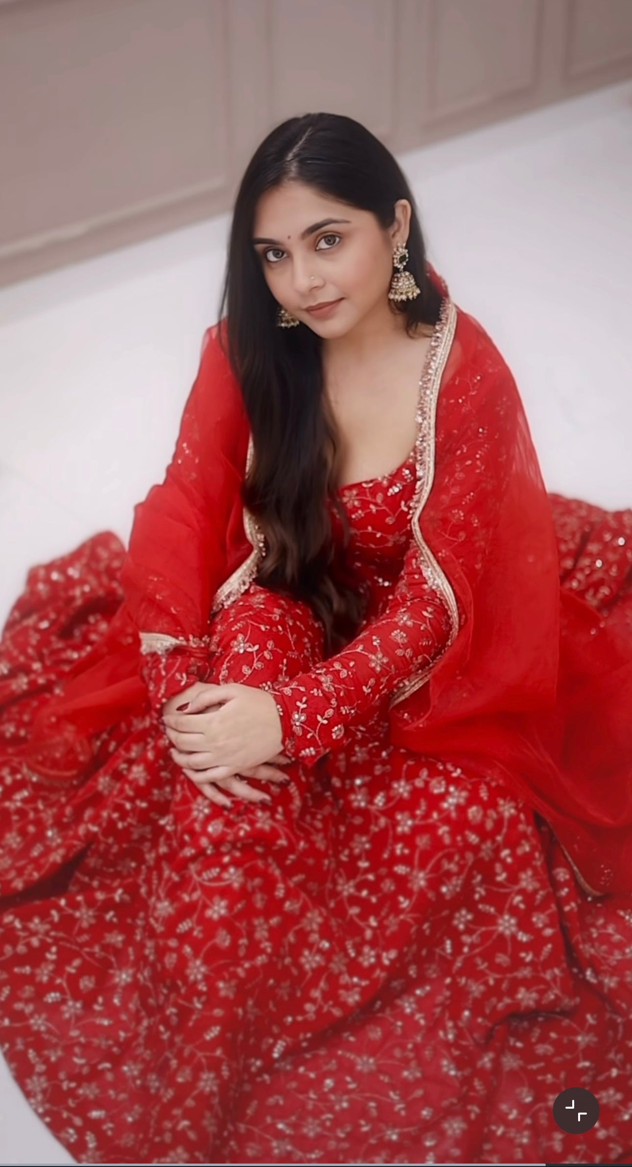 Floral Red Anarkali Kurti with Dupatta for Women