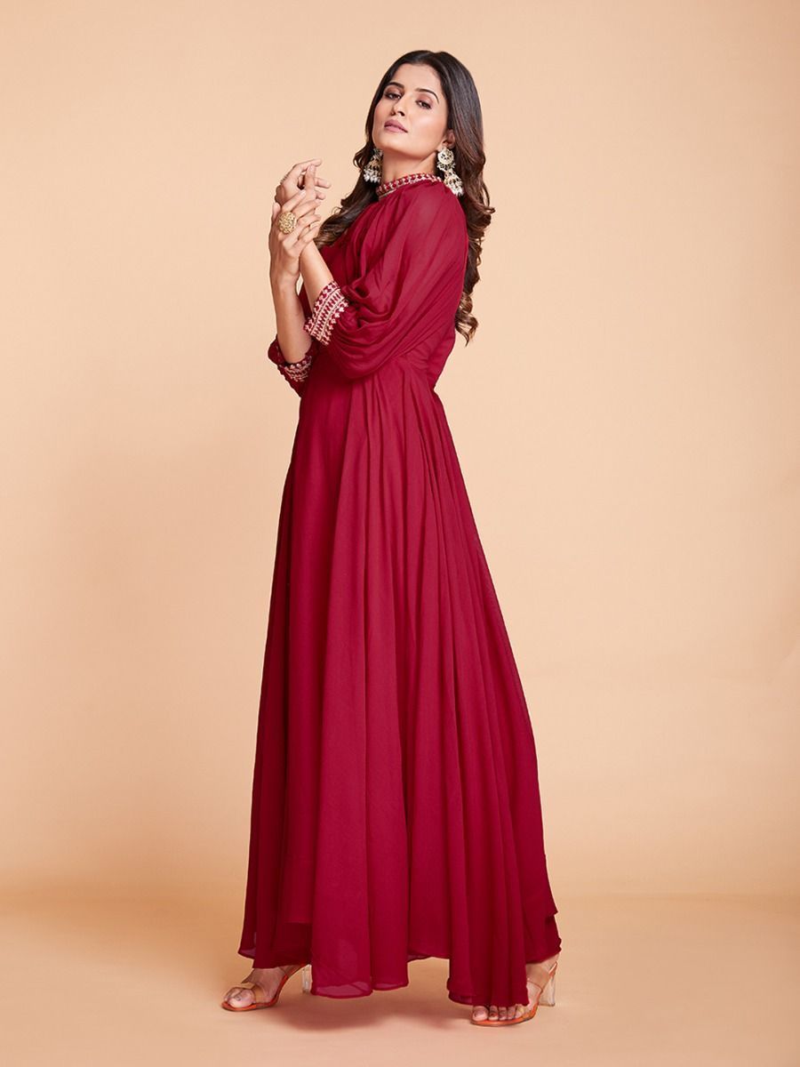 Red Flared Anarkali Dress for Women