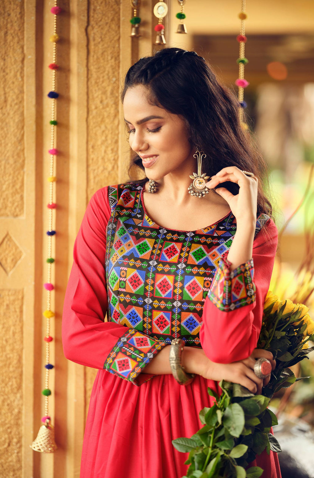 Red Embroidered Kurti for Women