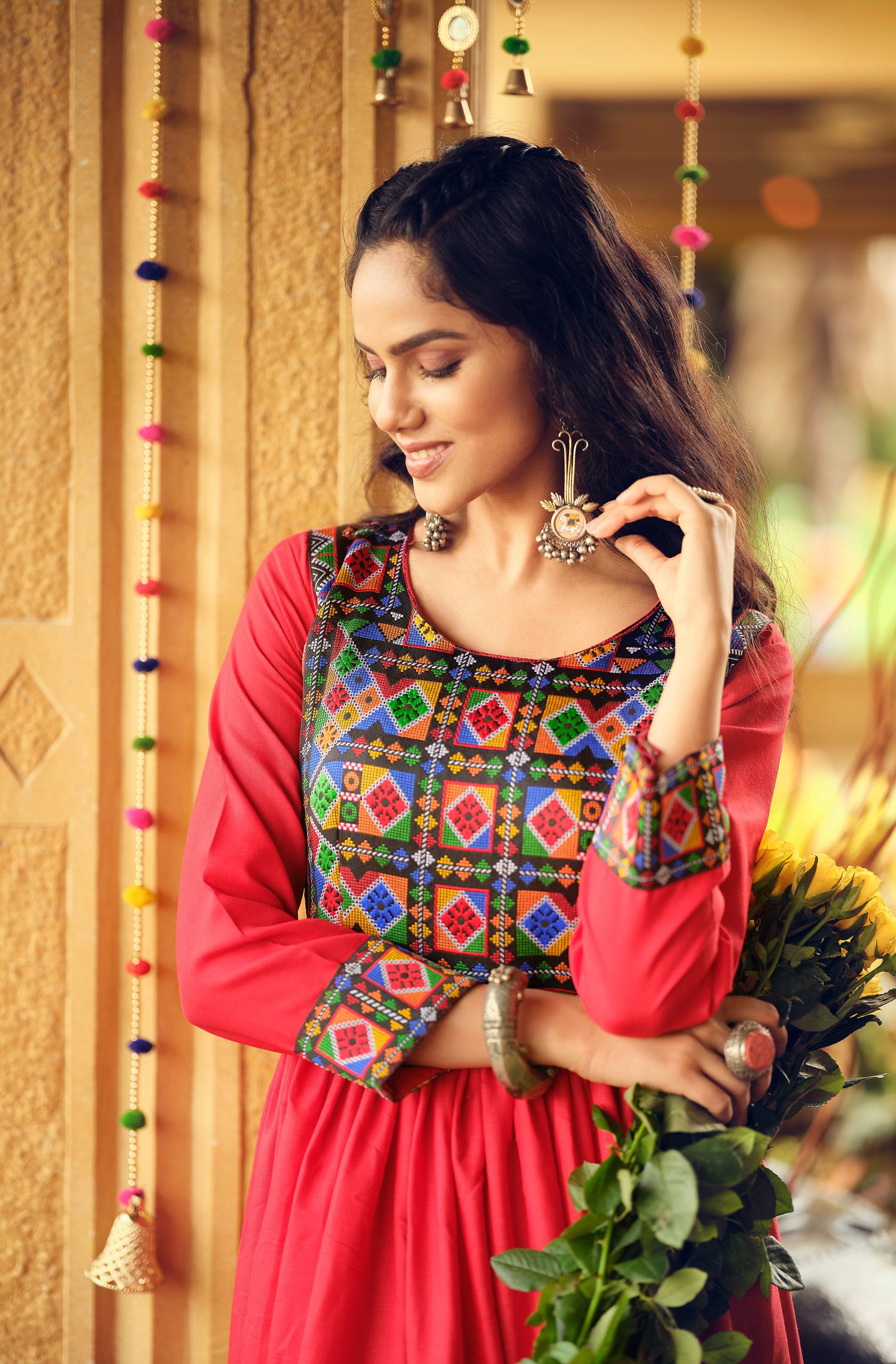 Red Embroidered Kurti for Women