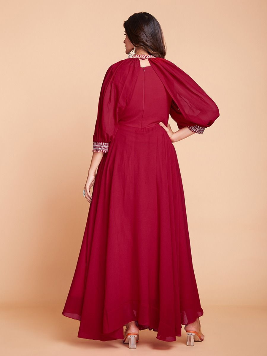 Red Flared Anarkali Dress for Women