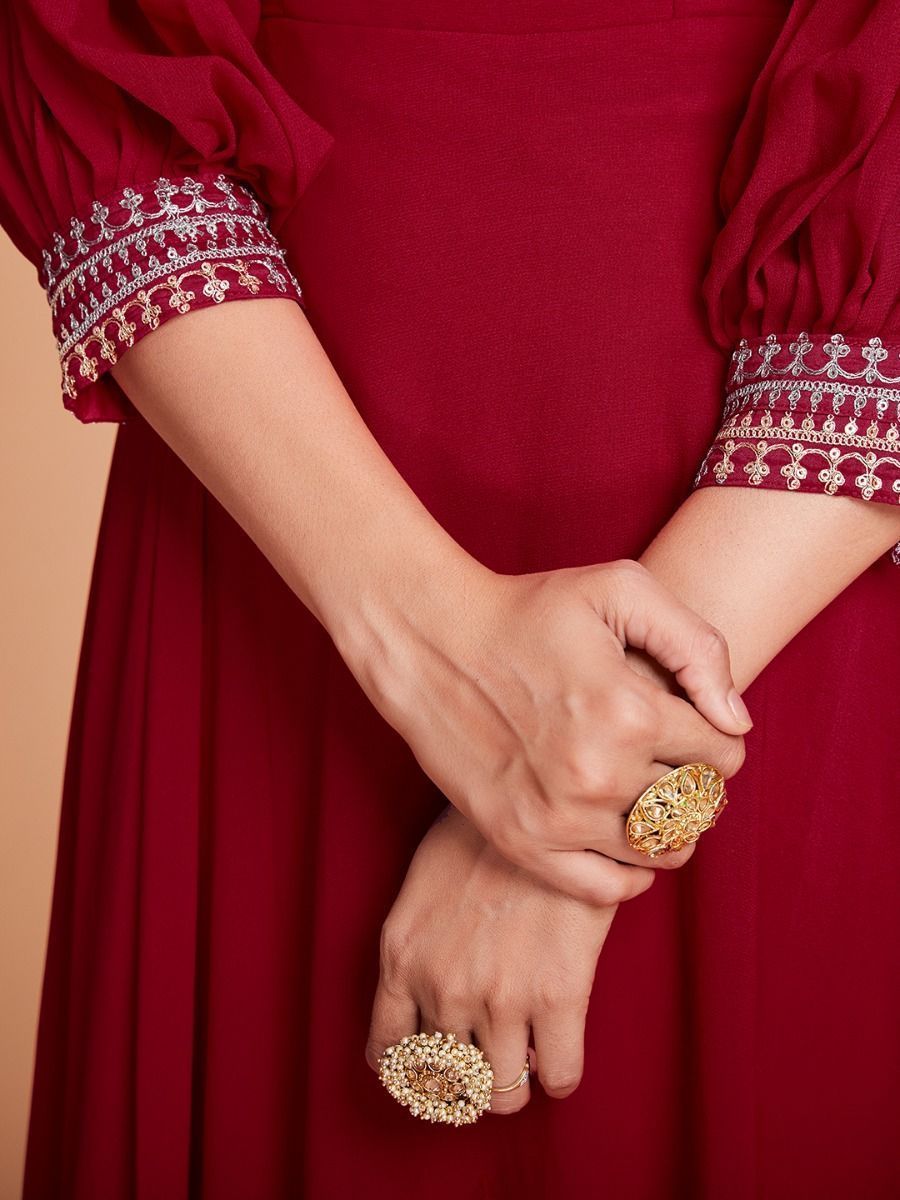 Red Flared Anarkali Dress for Women