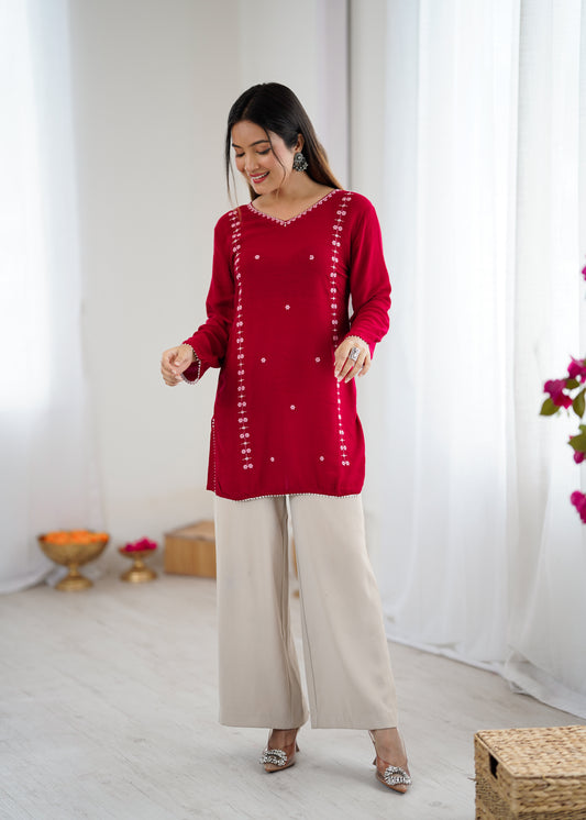 Trendy Maroon Red Tunic – Comfortable Everyday Fashion