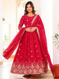 Rani Pink Embroidered Anarkali Kurti with Dupatta for Women