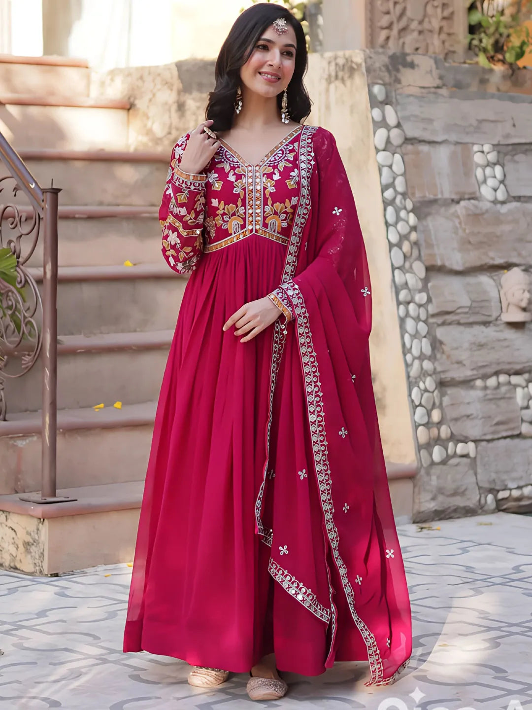 Designer Embroidered Anarkali Gown with Dupatta for Women