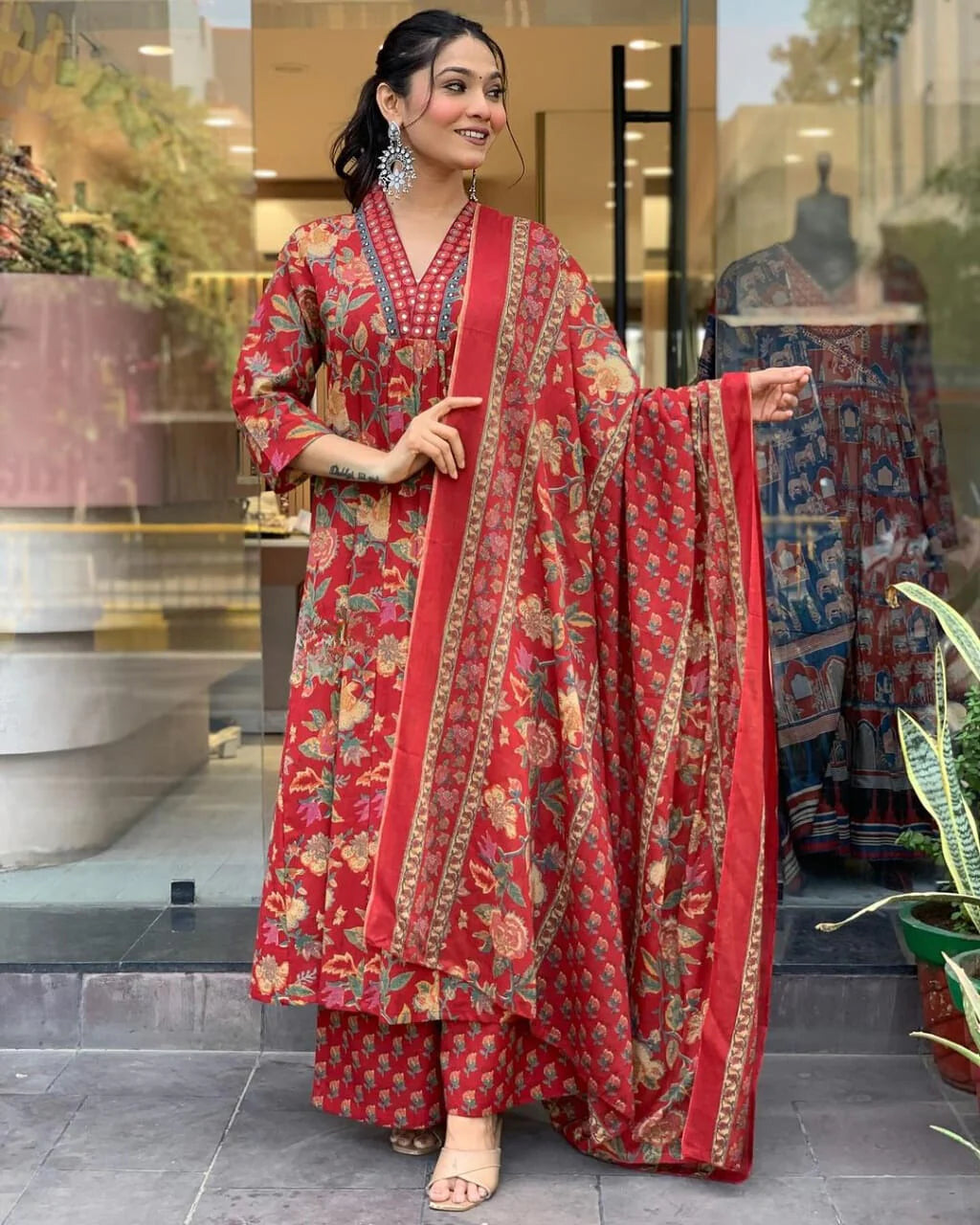 Scarlet Bloom  Red Ethnic Kurta Set For Women