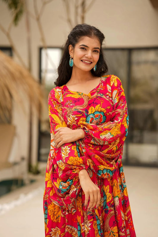 “Rainbow Floral Maxi Dress – Color-Pop Print ”