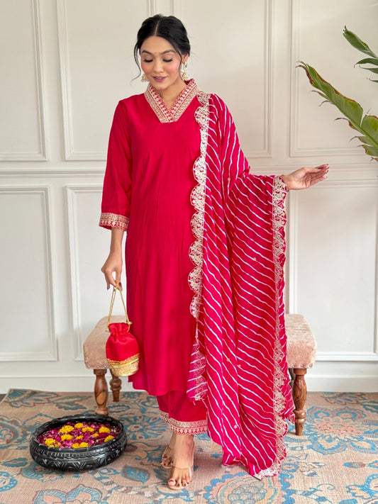 Stunning Red Traditional Outfit with Embroidered Dupatta