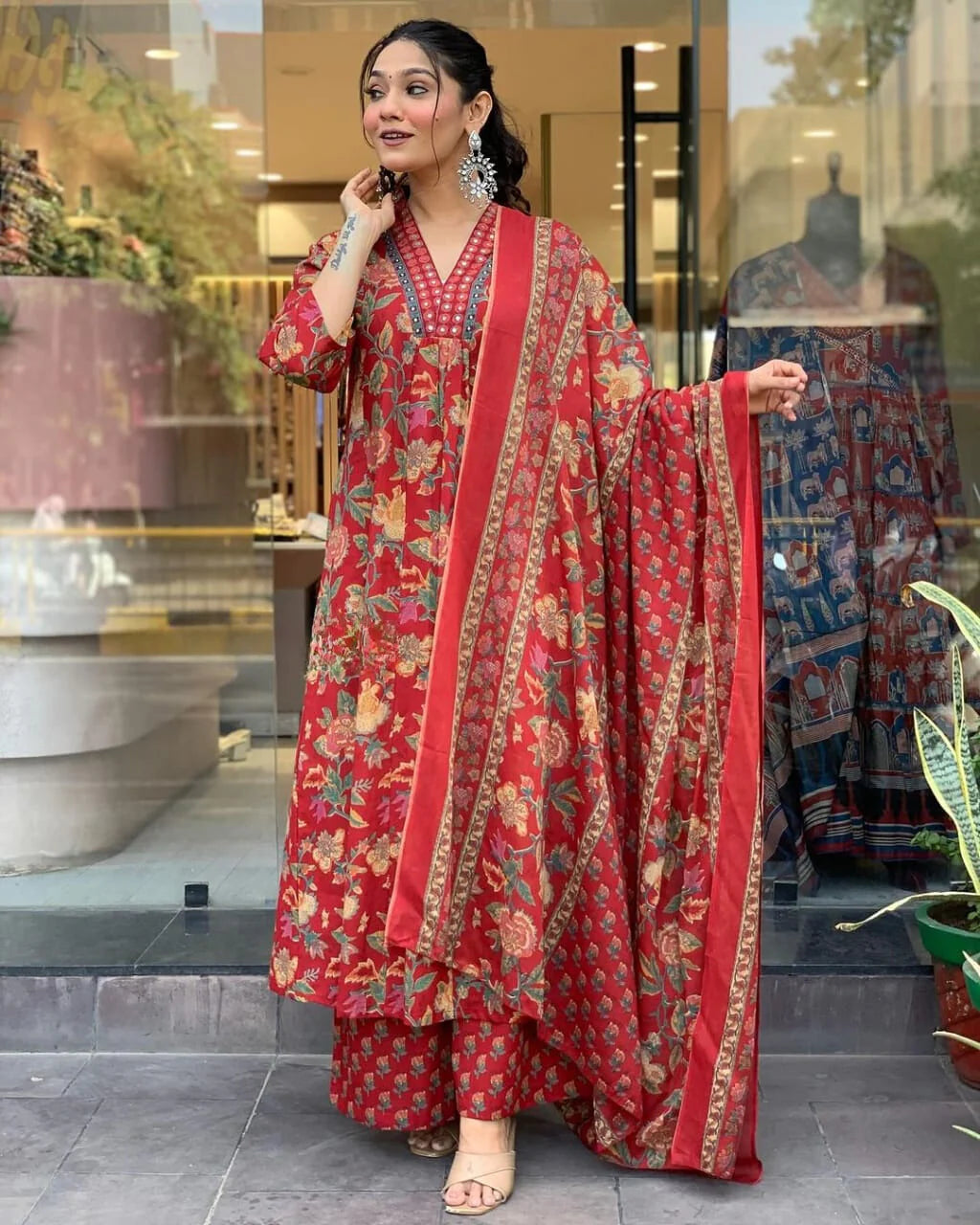 Scarlet Bloom  Red Ethnic Kurta Set For Women