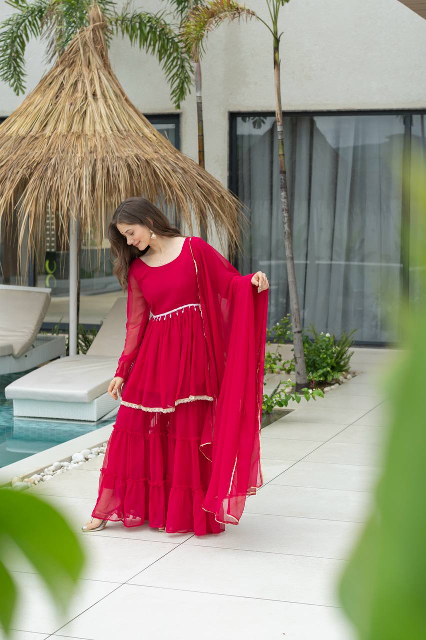 Red Pastel Kurta Set