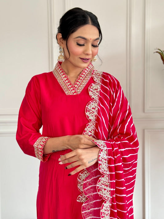 Stunning Red Traditional Outfit with Embroidered Dupatta