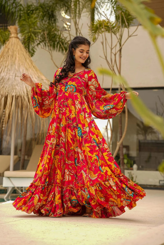 “Rainbow Floral Maxi Dress – Color-Pop Print ”
