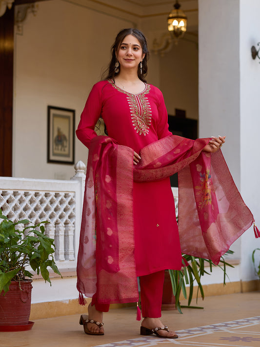 Crimson Bloom: Contemporary Red Kurta Set with Class