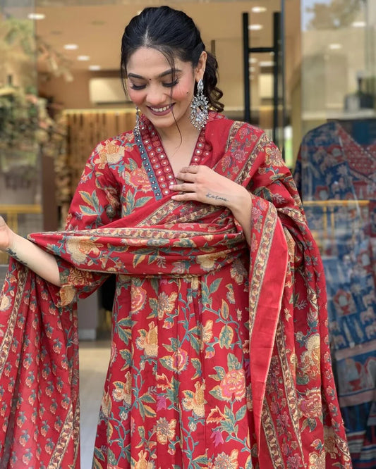 Scarlet Bloom  Red Ethnic Kurta Set For Women
