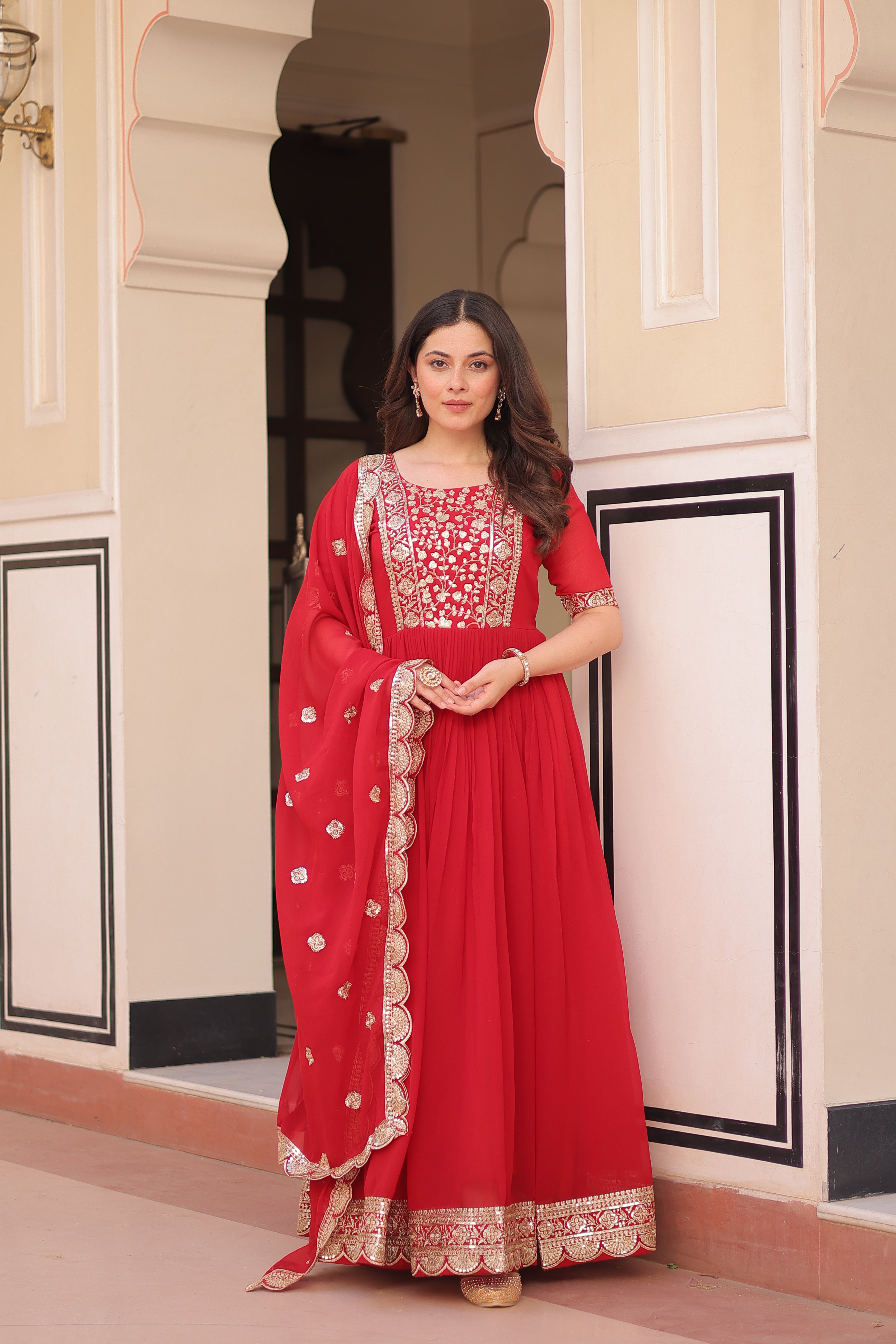 Embroidered Anarkali Gown with Dupatta for Women