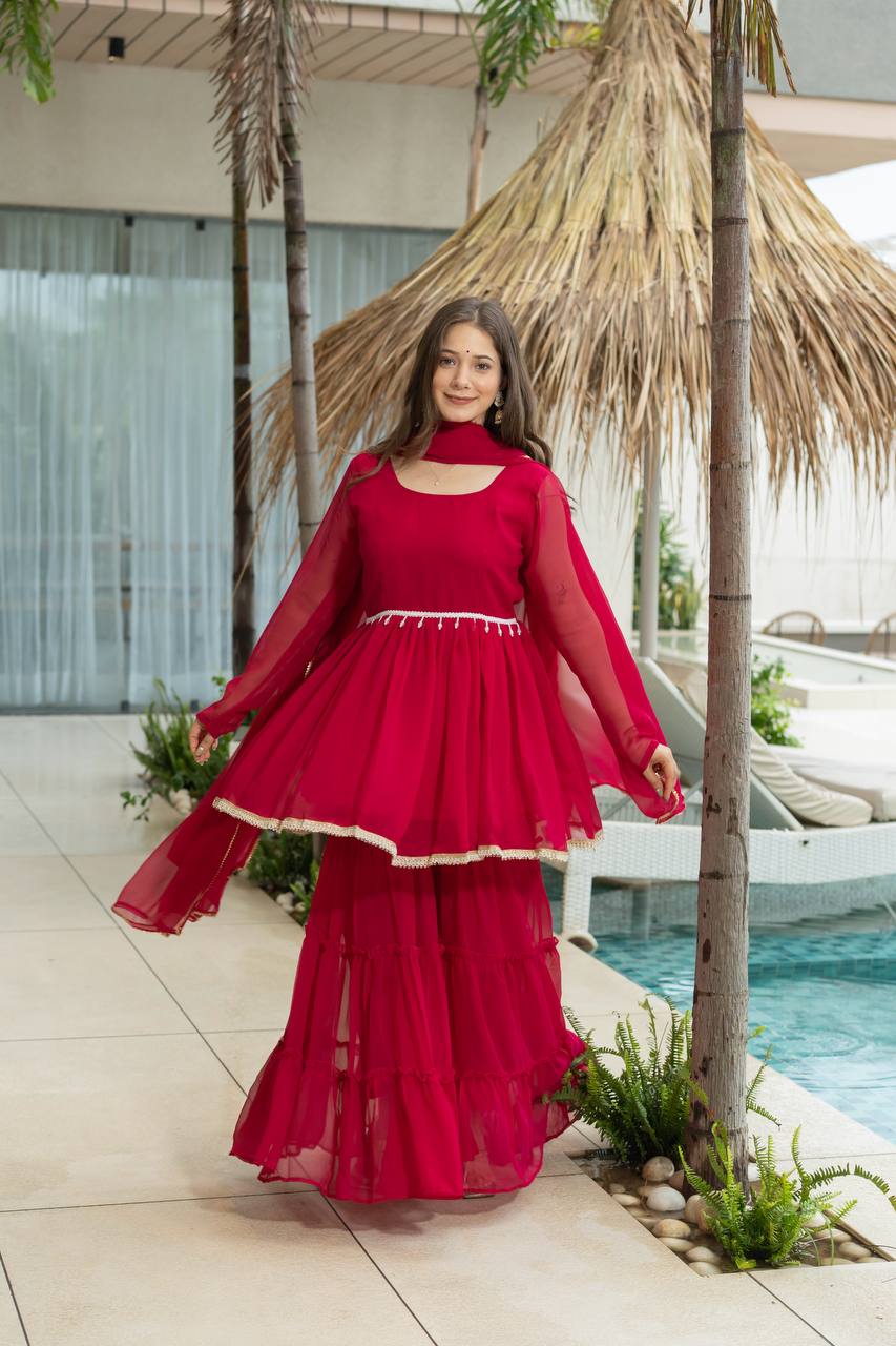 Red Pastel Kurta Set