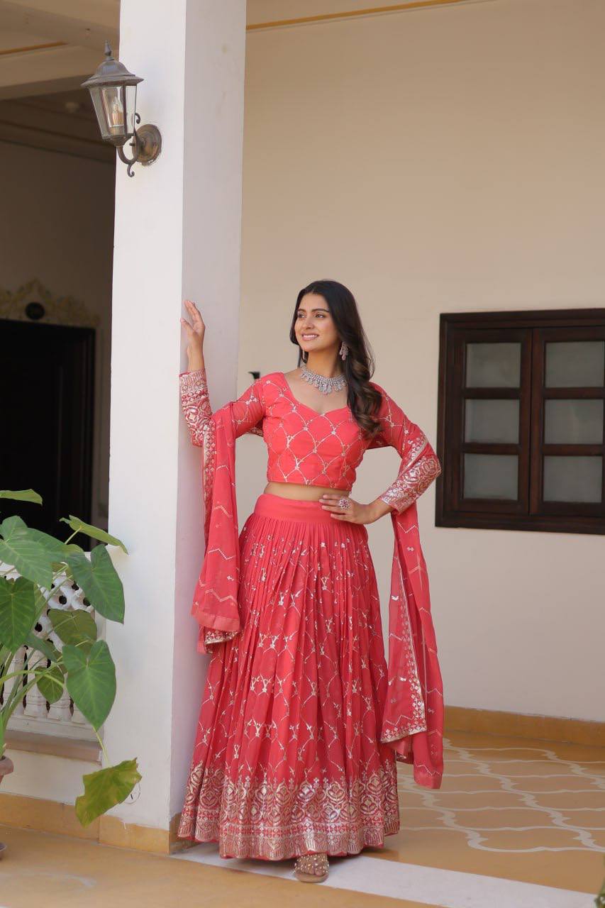 Wedding Wear Georgette Red Lehenga Choli