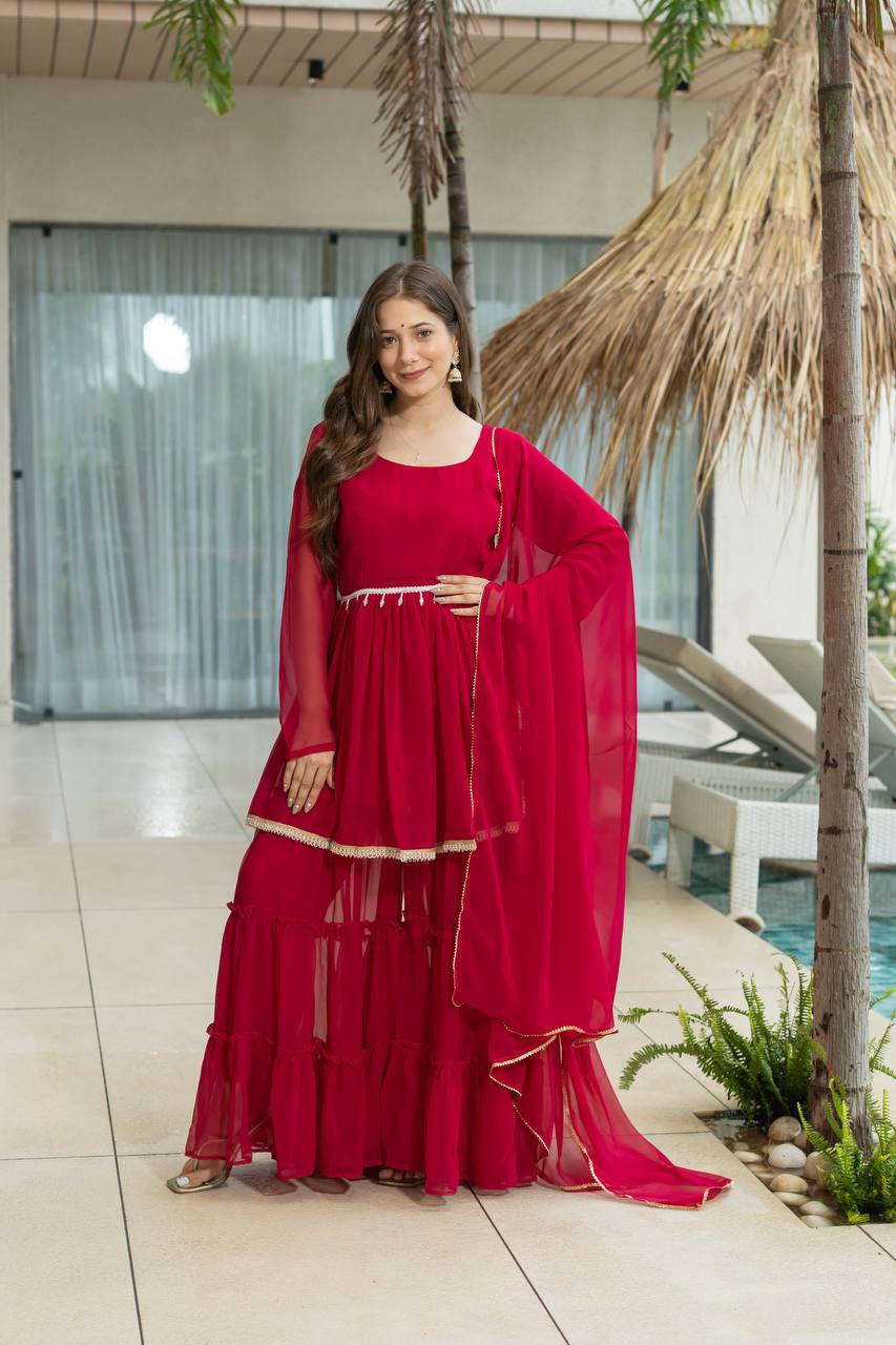 Red Pastel Kurta Set