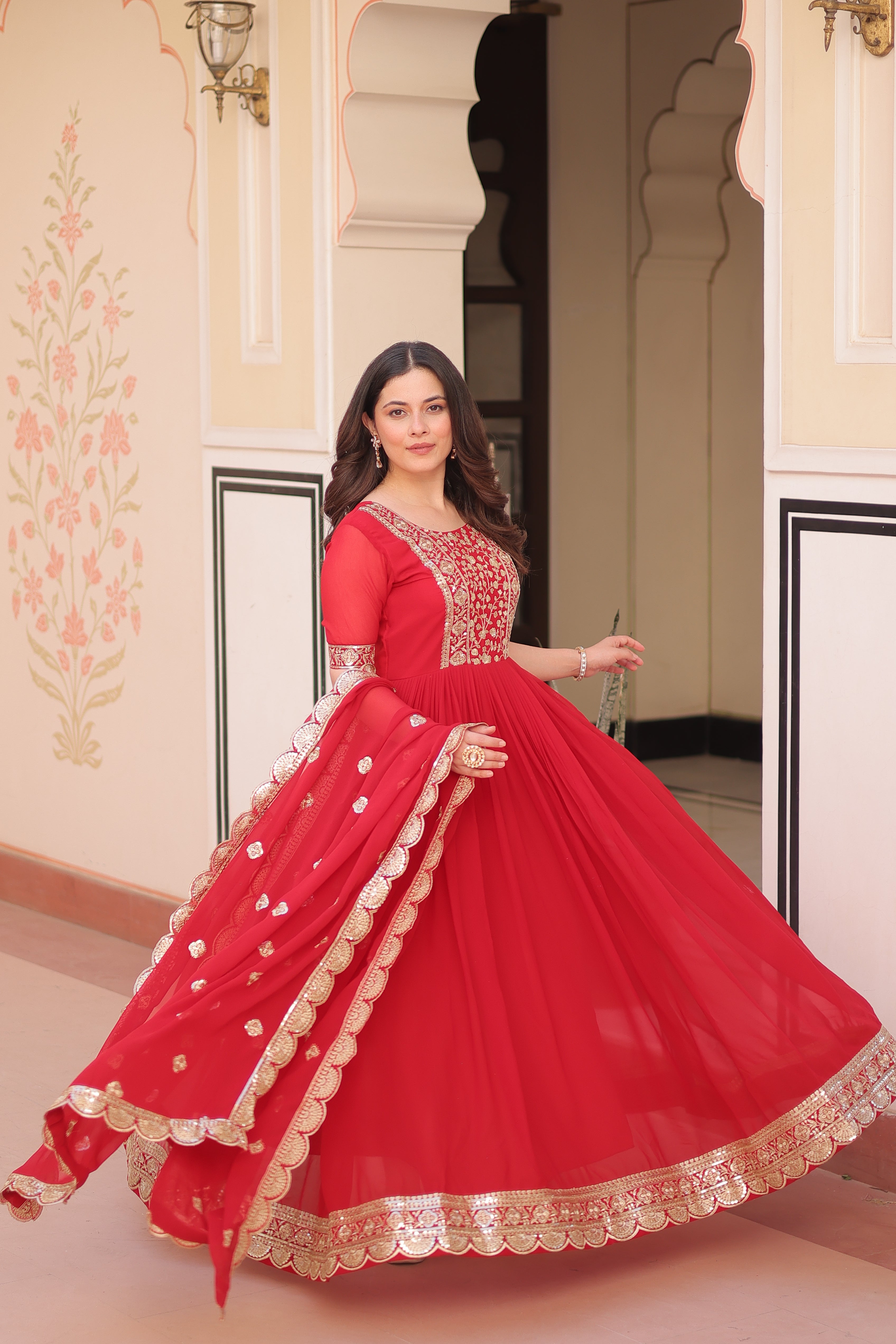 Embroidered Anarkali Gown with Dupatta for Women